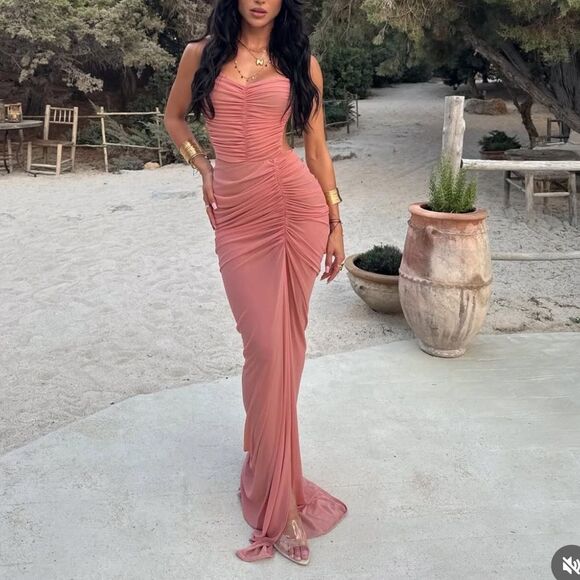 Michael Costello x REVOLVE Follie Maxi Pink Dress Gown Mesh Halter Size XS - Picture 7 of 16